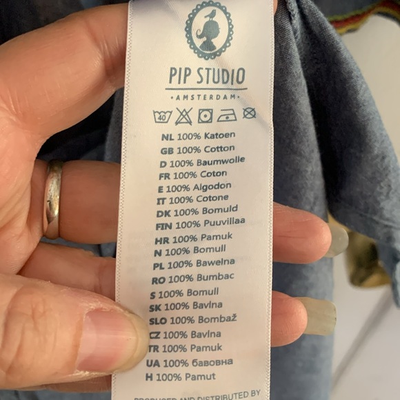 Pip Studio blue denim chambray midi embroidered dress, 3/4 sleeves Size XXL - Picture 9 of 9